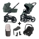 Kinderwagen Mutsy Nio Pine Green/Dark Brown + Voetenzak, Autostoel Maxi-Cosi Cabriofix&Base&Adapterset