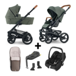 Kinderwagen Mutsy Nio Sea Green/Cognac + Voetenzak, Autostoel Maxi-Cosi Cabriofix&Base&Adapterset