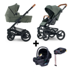 Kinderwagen Mutsy Nio Sea Green/Cognac + Autostoel&Base Novi Baby Jewel