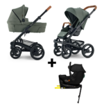 Set | Kinderwagen Mutsy NIO Sea Green / Cognac Met Novi Baby® Jacky Pro En 360 Base