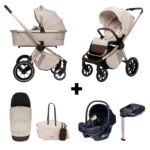 Kinderwagen Muuvo Quick Boho 2-in-1 Set Beige Brown + Autostoel Novi Baby Jewel All Black&Base