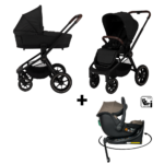 Kinderwagen Novi Baby® Nena Pro Black Melange met Autostoel Jacky Pro 360 Dark Taupe&Base