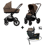Kinderwagen Novi Baby® Nena Pro Chocolate Melange met Autostoel Jacky Pro 360 Dark Taupe&Base