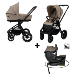 Kinderwagen Novi Baby® Nena Pro Sand Melange met Autostoel Jacky Pro 360 Dark Taupe&Base