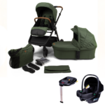 Kinderwagen Novi Baby® Neo Green/Cognac Grip 3-in-1 + Autostoel Novi Baby Jewel&Base