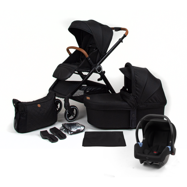 Kinderwagen Novi Baby® Neo Black/Cognac Grip 3-in-1 Incl. Autostoel Onyx Black - Afbeelding 1