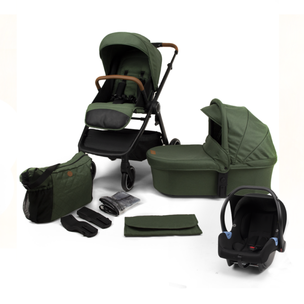 Kinderwagen Novi Baby® Neo Green/Cognac Grip 3-in-1 Incl. Autostoel Onyx Black - Afbeelding 1