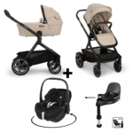 Kinderwagen Nuna MIXX Next Biscotti + Autostoel Pebble 360 Pro2 en Slide Tech Base