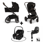 Kinderwagen Nuna MIXX Next Caviar Chocolate + Autostoel Pebble 360 Pro2 en Slide Tech Base