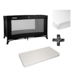 Campingbed Cabino Supreme Zwart + Campingbedmatras Jan + Hoeslaken