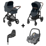 Kinderwagen Maxi-Cosi Plaza Plus Essential Graphite met Autostoel Maxi-Cosi Rock Essential Grey I-Size en Base