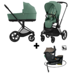 Kinderwagen Cybex Priam Leaf Green/Dark Green met Autostoel Jacky Pro 360° Dark Taupe&Base