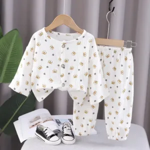 Mini Fashion™ - Luchtig Materiaal - Linnen Kleding Set Wit - Geel / 110 (3-4 jaar) | Educatief Speelgoed