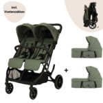 Tweeling Kinderwagen Novi Baby® Scott V2 Green Melange met Voetenzakken