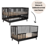 Set | Meegroeiledikant Novi at Home® Elise 70x140 Zwart incl. Matras&Dekbedovertrek