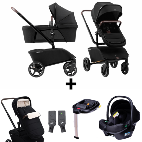 Kinderwagen The Jiffle Black met Autostoel Novi Baby Jewel + Base&Adapterset + Voetenzak - Afbeelding 1