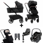 Kinderwagen The Jiffle Black met Autostoel Maxi-Cosi Pebble 360° + Base&Adapterset + Voetenzak