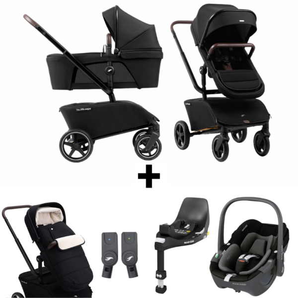 Kinderwagen The Jiffle Black met Autostoel Maxi-Cosi Pebble 360° + Base&Adapterset + Voetenzak - Afbeelding 1