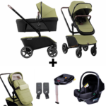 Kinderwagen The Jiffle Green + Autostoel Novi Baby Jewel&Base&Accessoires
