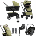 Kinderwagen The Jiffle Green + Autostoel Maxi-Cosi Pebble 360°&Base&Accessoires