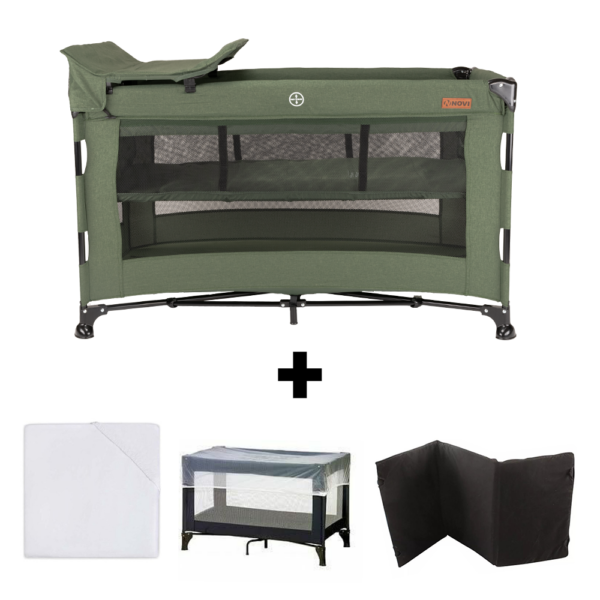 Set Compleet | Campingbed Novi Baby® Nora Luxe Green/Black - Afbeelding 1