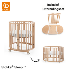 Set | Mini Bed Stokke® Sleepi™ Natural incl. Matras&Sleepi™ Uitbreidingsset + Piekstok&Sluier