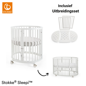 Set | Mini Bed Stokke® Sleepi™ White incl. Matras&Sleepi™ Uitbreidingsset + Piekstok&Sluier