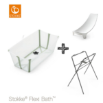 Set | Stokke® Flexi Bath® Transparant Green met Badstandaard en Newborn Support