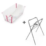 Stokke® Flexi Bath® Transparant Pink met Badstandaard&Newborn Support