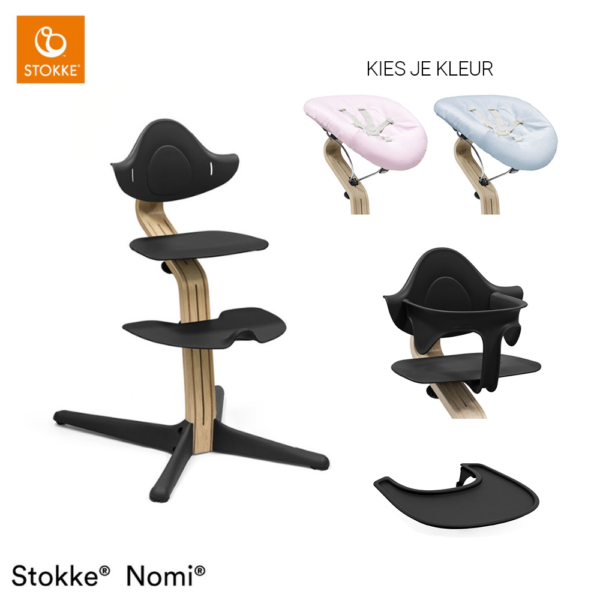 Set Compleet | Kinderstoel Stokke® Nomi Black/Oak incl. Newbornset en Babyset en Eetblad - Afbeelding 1