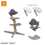 Set Compleet | Kinderstoel Stokke® Nomi Grey/Oak incl. Newbornset en Babyset en Eetblad