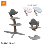 Set Compleet | Kinderstoel Stokke® Nomi Grey/Walnut incl. Newbornset en Babyset en Eetblad