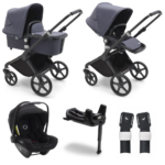 Kinderwagen Bugaboo Fox Cub Compleet Black/Stormy Blue + Autostoel Turtle Air + Wingbase + Adapters