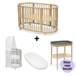 Set | Bed Stokke® Sleepi™ V3 Natural&Verschoontafel incl. Bladvergroter en Matras