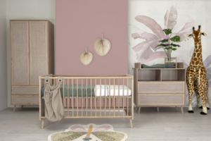 Babykamer Finori Bali Eiken/Riet (Ledikant + Commode incl. Opzet + 2-deurskast)