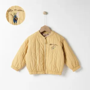 Mini Fashion™ - Katoenen Winterjas met Borduursel Geel / Maat 130 (6-7 jaar) | Educatief Speelgoed