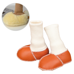 Mini Fashion™ - Warm&Knus - Baby sloffen Oranje/Wit / 15 (0-6 maanden) | Educatief Speelgoed