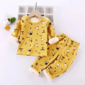Mini Fashion™ - Kinder Cartoon Fleece Pyjama Geel - Bosdieren / Maat 100 (3-4 jaar) | Educatief Speelgoed