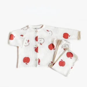 Mini Fashion™ - Luchtig Katoen - Kinder Pyjama Wit - Rode Appels / 80 (1 jaar) | Educatief Speelgoed