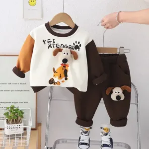 Mini Fashion™ - Trendy&Comfortabel - Hondjes Trainingspak Donker Bruin / 120 (5 jaar) | Educatief Speelgoed
