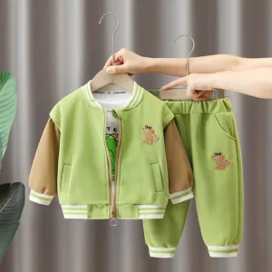 Mini Fashion™ - Casual Dino - 3-Delige set Groen / 110 (5-6 jaar) | Educatief Speelgoed