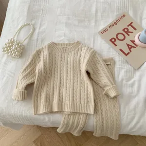 Mini Fashion™ - Stijlvol&Trendy voor kinderen - Gebreide Trui&Broek Beige / 104 (4 jaar) | Educatief Speelgoed