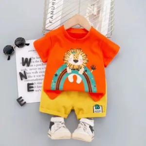 Mini Fashion™ - Leeuw opdruk - Jongens Zomerset Oranje / 100 | Educatief Speelgoed