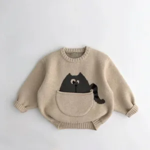 Mini Fashion™ - Leuke Print met Buidel - Dieren Trui Beige / 120 (5 jaar) | Educatief Speelgoed