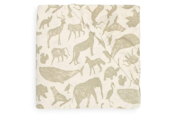 Hoeslaken Junior Jollein 70x140 Jersey Animals Olive Green - Afbeelding 1