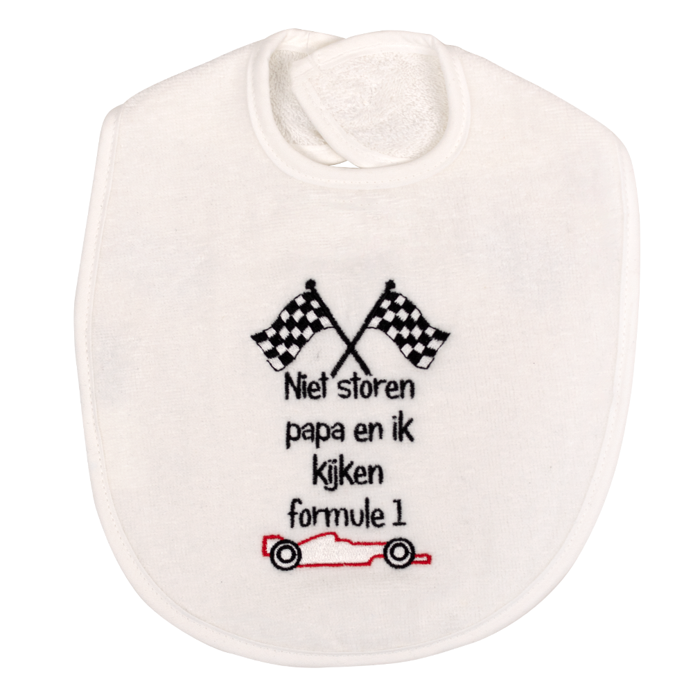 Slabber Petit Villain Papa en ik kijken Formule 1 Wit Slabber Petit Villain Papa en ik kijken Formule 1 Wit - Afbeelding 1