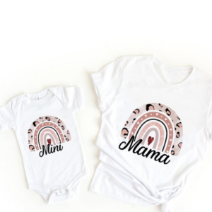 Mini Fashion™ - Mama&Dochter - Matchende Shirt&Romper Wit - Regenboog Met Print / Baby's 30 - (0-3 maanden) | Educatief Speelgoed
