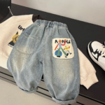 Mini Fashion™ - Straight Leg Jeans - Casual Spijkerbroek Appelprint / 80 (12-18 maanden) | Educatief Speelgoed