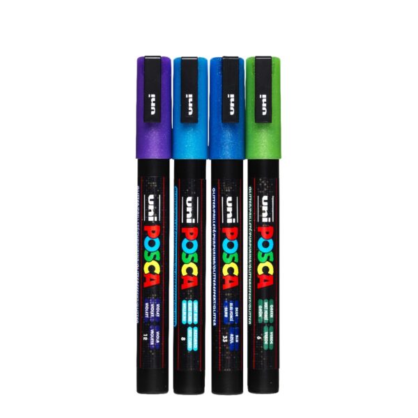 POSCA acrylmarker set - fijn PC-3M - glitters - koele tinten - Afbeelding 1