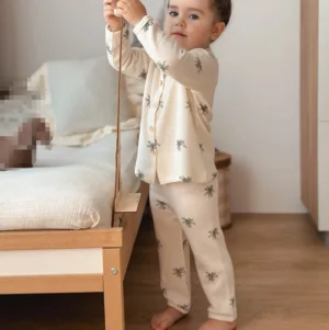 Mini Fashion™ - Luchtig Katoen - Kinder Pyjama Beige - Wesp / 90 (2 jaar) | Educatief Speelgoed
